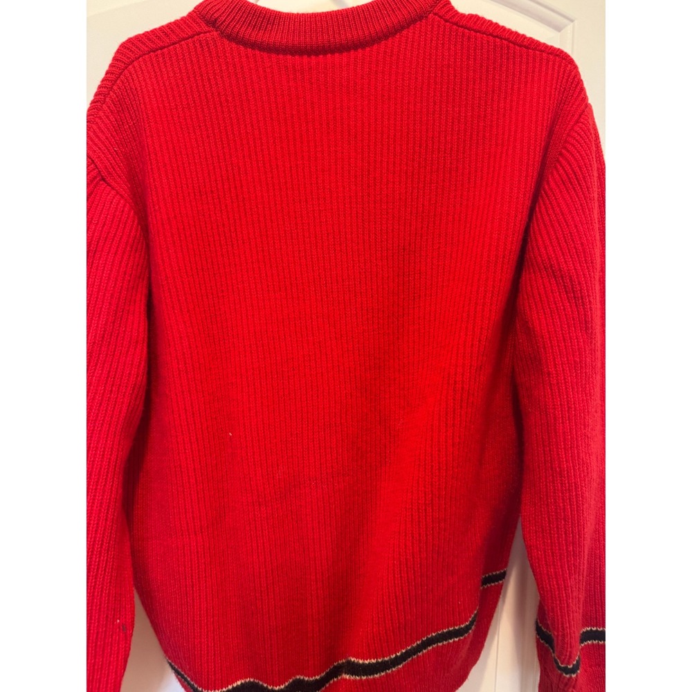 Wool Knit Sweater Red Striped Trim Long Sleeve Pullover - Picture 3 of 4